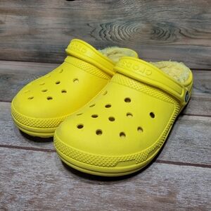 Crocs Classic Womens Size 8 Yellow Faux Fur Lined Comfort Clogs 203591Mens siz